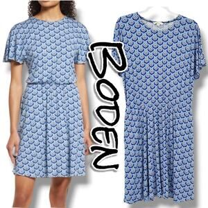 Boden Flutter Sleeve Jersey Dress Dusty Blue Oriental Bud Womens Size 12R